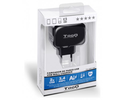 CARGADOR PARED/VIAJE USB 2xUSB (3.4A) NEGRO TOOQ