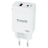 CARGADOR PARED/VIAJE GaN USB-C/PD + USB-A/QC 45W BLANCO TOOQ