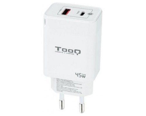 CARGADOR PARED/VIAJE GaN USB-C/PD + USB-A/QC 45W BLANCO TOOQ