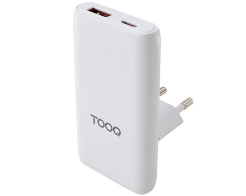 CARGADOR TOOQ PARED GAN USB-C/PD+USB-A/QC 65W, BLANCO
