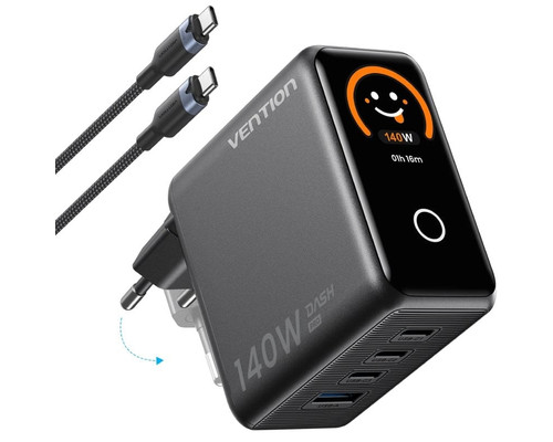 CARGADOR PARED 140W 3xUSB-C/USB-C + CABLE USB-C NEGRO VENTION-AA41 CARGADOR PARED 140W 3xUSB-C/USB-C + CABLE USB-C NEGRO VENTION