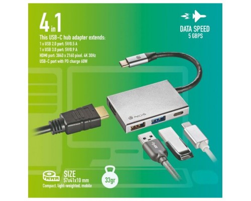 NGS Adaptador multipuerto USB-C 4 EN 1